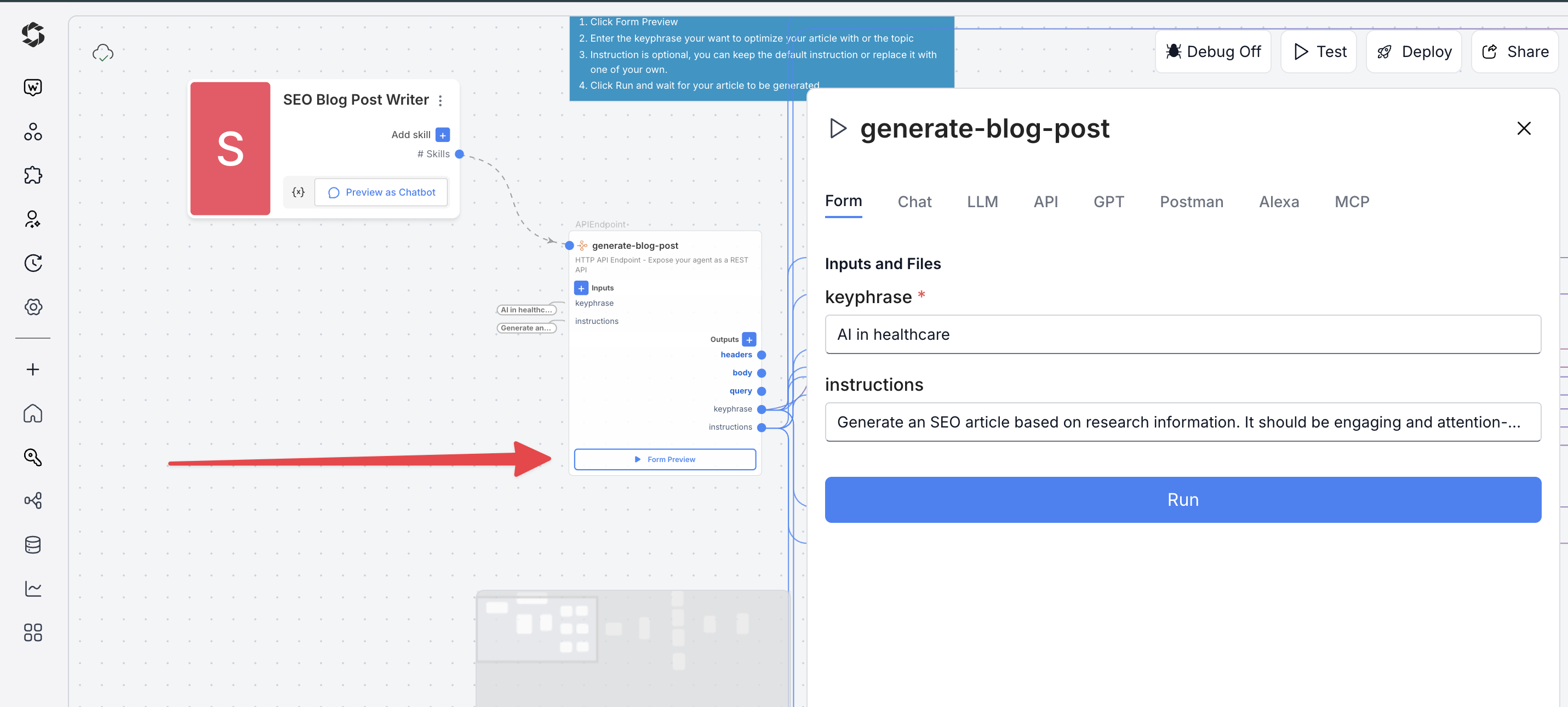 Form Preview for SEO Blog Post Agent